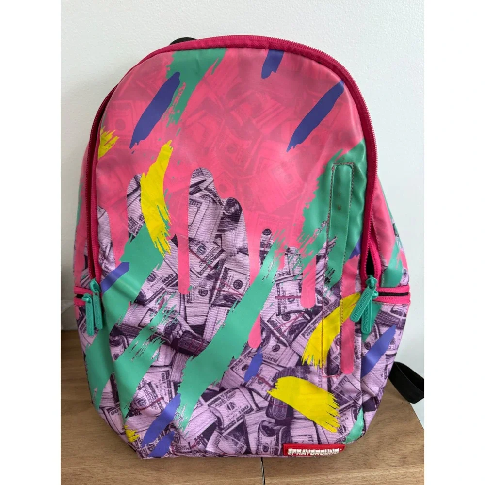 Sprayground Limited Edition Pink Money Paint Drip Backpack Kids School Bag